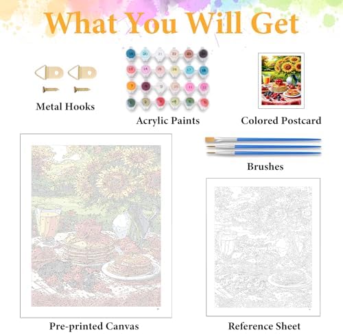 Paint by Numbers Kit for Adults, Sunflower & Pancake Breakfast, 16x20 Inch - Image 5