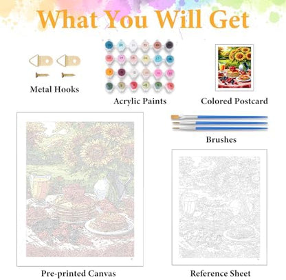 Paint by Numbers Kit for Adults, Sunflower & Pancake Breakfast, 16x20 Inch - Image 5