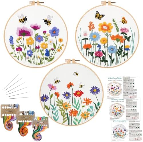 Louise Maelys 3 Pack Floral Embroidery Kit for Beginners, Garden DIY by LouiseMaelys