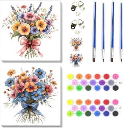 TCDZMYGS 2 Pack Flowers Paint by Numbers Kit for Adults Beginner,Easy Paint by Number Kits with Frame,DIY Acrylic Oil Painting by Numbers for Home Wall Decor 9.8 x 9.8 inch by TCDZMYGS