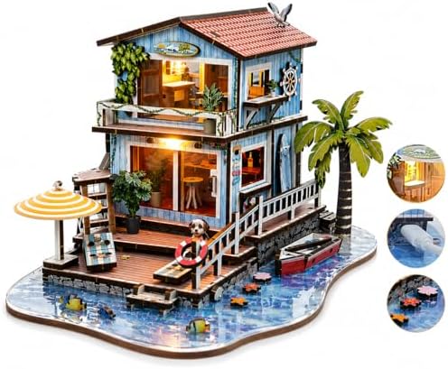 LED 3D Wooden Puzzles for Adults, Seaside Cabin DIY Miniature House,Gift by BeautifulTimesMadewithWoodenPuzzles