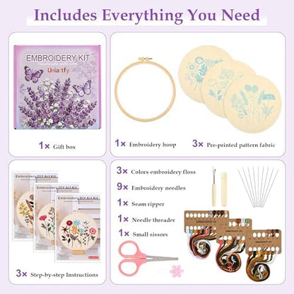 3 Sets Embroidery Kit, Cross Stitch Kits for Beginners, Needlepoint Kits for Adults with Floral Patterns, Hoop, Needles, Threads and Tools, Colorful Threads, Easy to Learn Step-by-Step Guide & Video - Image 2
