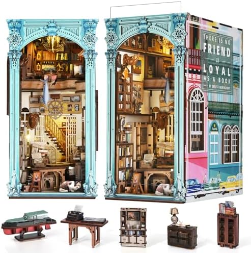 MiniCity Hemingway House Book Nook Kit, 3D Wooden Bookshelf Puzzle with LED by MiniCity