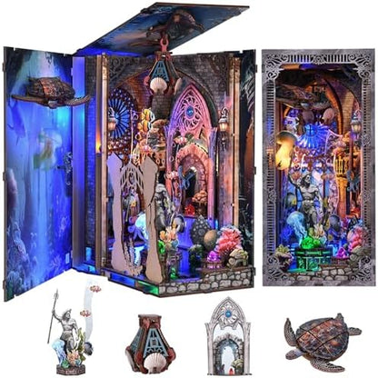 Book Nook Kit, 3D Puzzles for Adults, Book Nook Bookends, DIY Miniature House Booknook Kit with Led Light and Dust Cover (Atlantis) by fifijoy