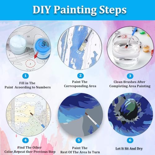 Artunion Framed Paint by Numbers Kit for Adults Beginners & Kids Ages 8-12,Blue Flowers Paint by Number with Frame,Abstract Poppy Paint by Numbers Kit on Canvas 10 * 10 Inch Without Easel - Image 6