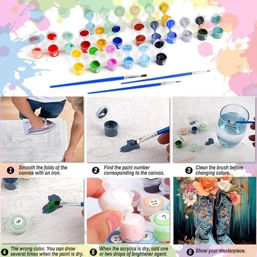 Arttoplus Cowboy Boots Paint by Numbers Kit for Adults Beginner 16x20 inch - Image 6