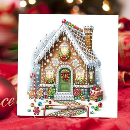 jinglinhh 6pcs Diamond Art Painting Christmas House Candy Cane Wreath Greeting Cards with Envelopes, DIY Card Making Kits for Adults, Diamond Art Postcards Christmas Cards Craft Gifts - Image 6