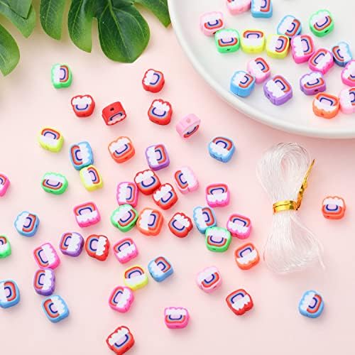 100pcs Colorful Rainbow Polymer Clay Spacer Beads for Women Jewelry Making DIY Bracelet Necklace Hair Clip Accessories (Colorful Rainbow) by LUBINGSHINE