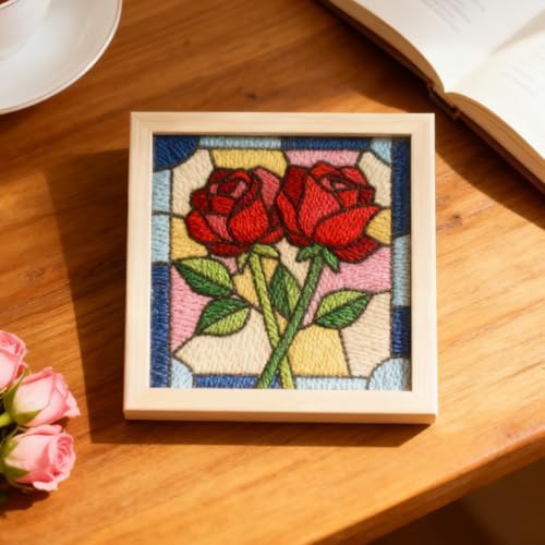 INFUNLY Red Rose Punch Needle Kits for Adults Beginners Flowers Needle Embroidery Starter Kit Floral DIY Punch Needles Kit with Instruction Needles Fabric for Art Crafts Festival Gift Home Decor - Image 5