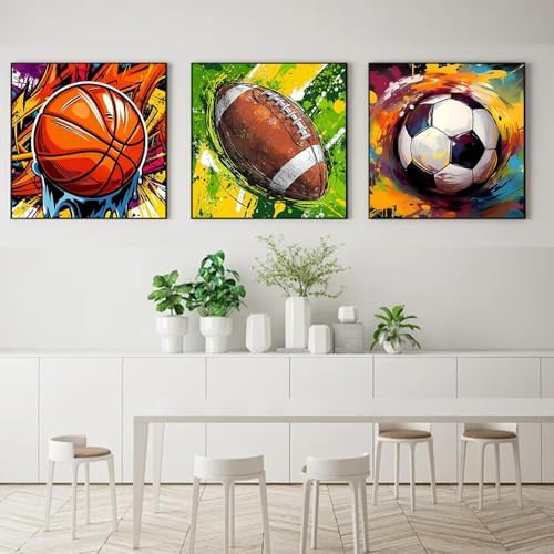 YOLENIX Paint by Numbers for Adults and Kids, 3pack Ball Games Painting by Number Kits On Canvas, Number Artist Paint by Number Kit Funny DIY, Home Wall Decor, Gifts 14X14inch - Image 4