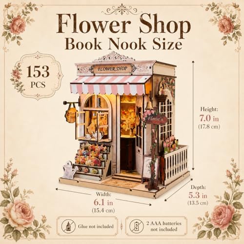 Book Nook Kit, Flower Shop Model Craft Kits, DIY Miniature House Kit - Image 3