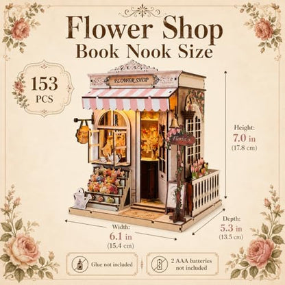 Book Nook Kit, Flower Shop Model Craft Kits, DIY Miniature House Kit - Image 3