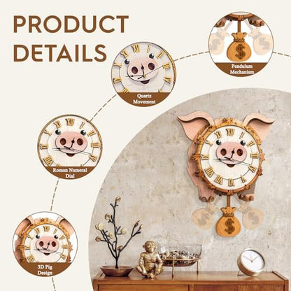 3D Puzzles for Adults Wooden Pig Puzzle Clock Adult Crafts - Image 4