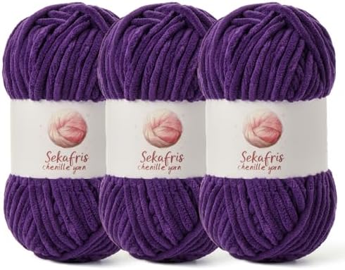 Chenille Blanket Yarn for Crocheting Size 5 Bulky Yarn 3 Violet by Sekafris