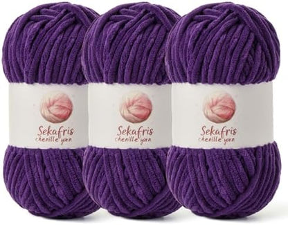 Chenille Blanket Yarn for Crocheting Size 5 Bulky Yarn 3 Violet by Sekafris