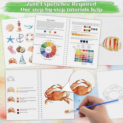 Beginners Watercolor Workbook for Adults, Step-by-Step Coloring Book Set - Image 5