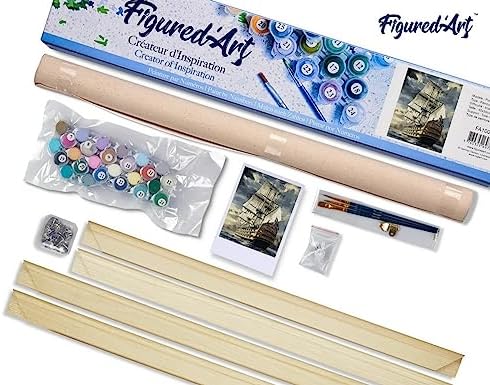 Figured'Art Paint by Numbers Kit for Adults Ocean Galleon 16"x20" - Craft Art Painting Rolled Canvas with DIY Wooden Frame - Image 5