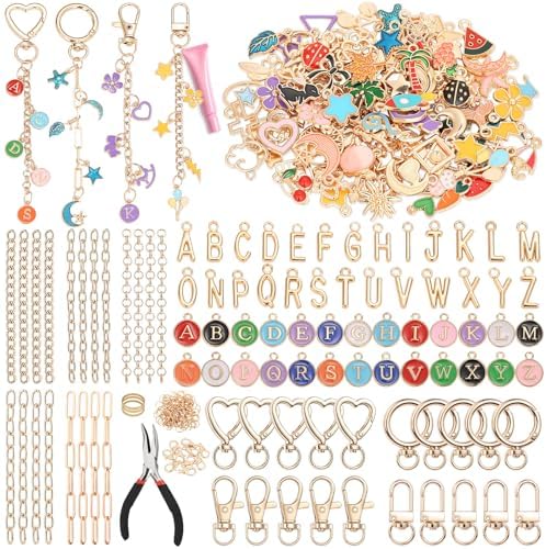 selizo 404Pcs Charms Lip Gloss Keychain Making Kit, DIY Craft Supplies with Charms, Key Chain Hooks, Jump Rings, Lobster Clasps, Chains, Jewelry Making Kit for Custom Keychains, Bags, Valentines Gifts by selizo