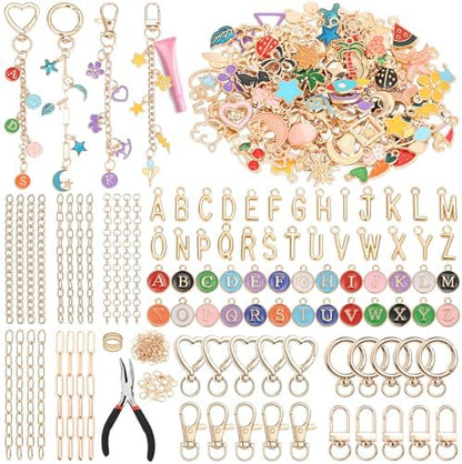 selizo 404Pcs Charms Lip Gloss Keychain Making Kit, DIY Craft Supplies with Charms, Key Chain Hooks, Jump Rings, Lobster Clasps, Chains, Jewelry Making Kit for Custom Keychains, Bags, Valentines Gifts by selizo