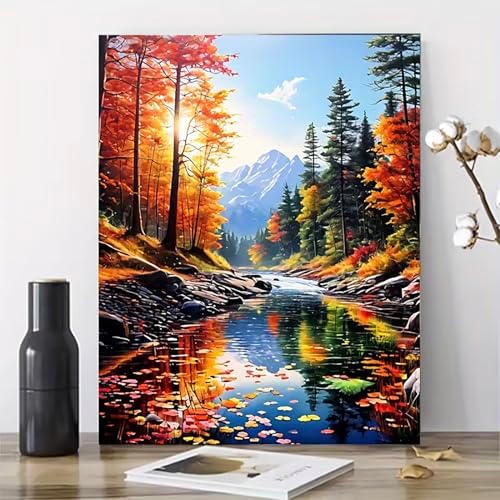 MaiMMaledy Paint by Numbers Kit for Adults Beginners Canvas Pictures with Framed Drawing Painting Acrylic Pigment with Wooden Triangle Easel Colorful Natural Scenery 8Wx12L inch - Image 5