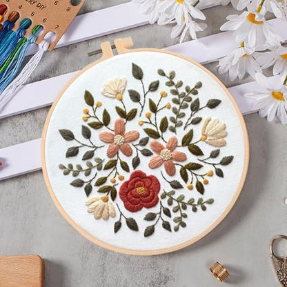 Huacan Embroidery Kits Flower for Adults Beginner 4 Pcs DIY Cross Stitch Stamped Flowers Pattern Stitching Sewing Kit 7.9 x 7.9 Inch - Image 5