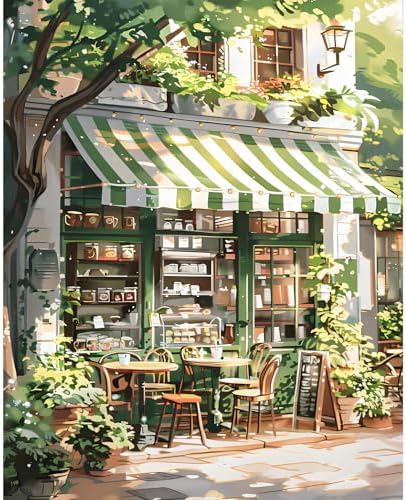 Paint by Numbers Kit for Adults, Cozy Café Number Painting Canvas Kit by CamocinDIYKit