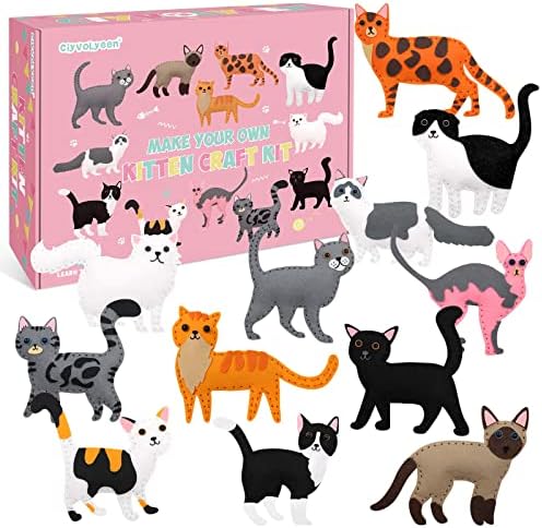 CiyvoLyeen Cat Sewing Kit for Kids –Ages 7 8 9 10 11 12 Kitten Plush Toys Arts & Crafts Set for Beginners, Learn to Sew Gifts Idea for Girls & Boys, Felt 12PCS by CiyvoLyeen