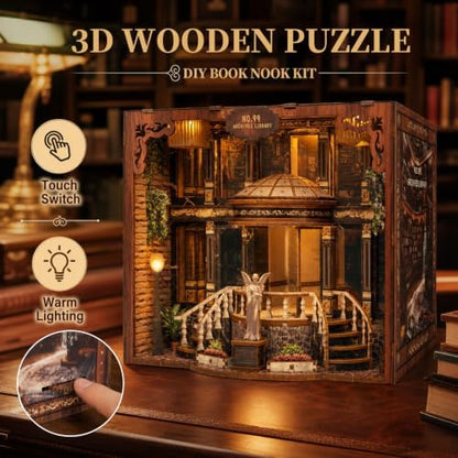 Archives Library Book Nook Kit with LED Light, DIY Miniature House Kit - Image 3