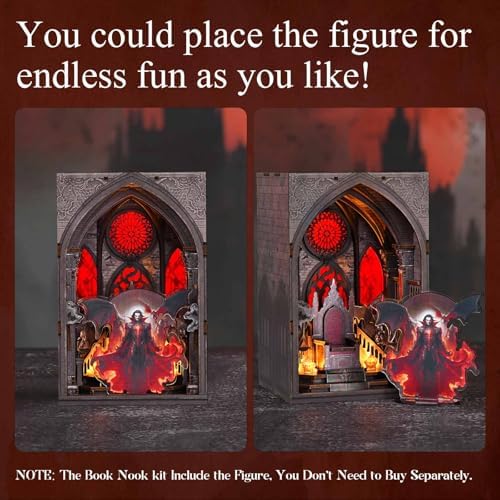 MiniCity Book Nook Kit, Gothic 3D Wooden Puzzle Dollhouse with LED Light, Laser Film Craft Book Shelf Insert Decor, 101Pcs DIY Assembly Model with Full Tools & Color Instruction - Throne of Blood - Image 5