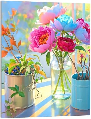 TINDAY Paint by Numbers Kit for Adults Paint by Number for Adults Beginner Peony Painting by Number for Adult Flower on Canvas Acrylic Painting Wall Decor 16x20 in by TINDAYPaintbyNumberskit