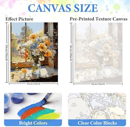 PRASIO Framed Paint by Numbers Kit for Adults Beginner, Flowers Adult Paint by Number Kits on Canvas Framed, DIY Acrylic Watercolor Oil Paint by Numbers with Frame for Gift Home Decor 16x20 Inch - Image 3