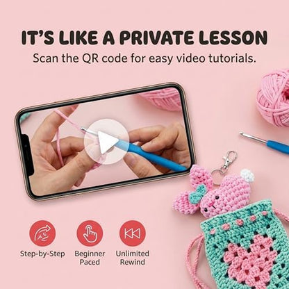 Wimmsie Crochet Animal Kit for Beginners - Easy Granny Square Crochet Kit for Beginners Kids & Adults - Cute Amigurumi Heart Bunny Keychain & Mini Heart Purse - Step by Step Video Tutorials - Image 2