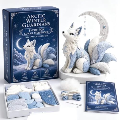Winter Guardians DIY Patchwork Kit, Felt Animal Sewing Kit for Adults & Beginners, 3D Stuffed Mythical Creature Needle and Thread Kit Craft Sewing Project Kits fo (Moon Fox) by Unknown