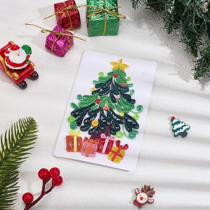 WEBEEDY 20 Sets Christmas Paper Quilling Kit for Adult Beginner Handmade Christmas Tree Snowman Ball Socks Patterns Greeting Card with Instuction DIY Holiday Congratulation Cards for Party Decor - Image 5