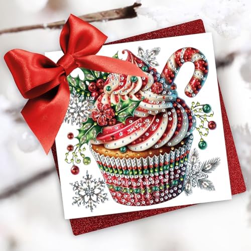 jinglinhh 6pcs Diamond Art Painting Christmas Cream Cupcakes Greeting Cards with Envelopes, DIY Card Making Kits for Adults, Diamond Art Postcards Christmas Cards Craft Gifts - Image 5