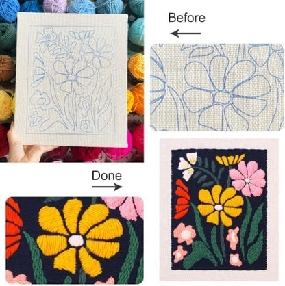 Silentsea Punch Needle Kit for Beginner Adults – Flower Embroidery Frame Kit with Pre-Printed Design, All-in-One DIY Craft for Home Decor - Image 3