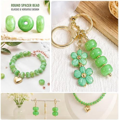 100Pcs 14mm Large Acrylic Beads for Jewelry Making, Chunky Marbled Round Focal Beads Bulk Set with Spacer Beads for DIY Bracelets Necklaces Keychains Bag Charms (Green) - Image 2