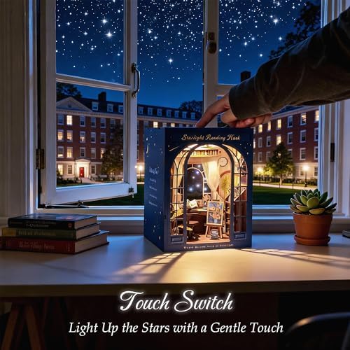 Dolphin Island DIY Book Nook Kit for Adults, 3D Wooden Puzzle Booknook Miniature House Kit (Starlight Reading Nook) - Image 5
