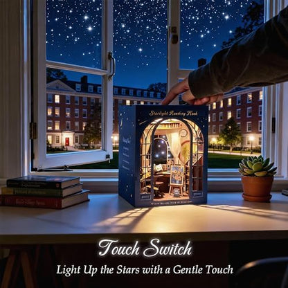 Dolphin Island DIY Book Nook Kit for Adults, 3D Wooden Puzzle Booknook Miniature House Kit (Starlight Reading Nook) - Image 5