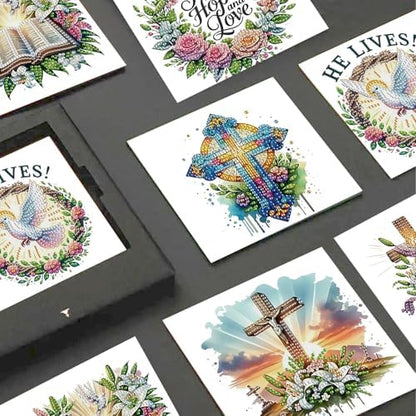 JISHSHAY 6 PCS Crucifix Diamond Painting Greeting Cards Jesus Diamond Art Birthday Cards with Envelopes Gem Art Mosaic Kits for Adults, for Anniversary Valentine Thank You Graduation All-Occasion - Image 4