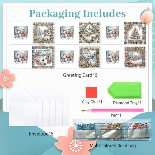 6pcs Christmas Diamond Painting Greeting Card with envelopes, DIY Santa Claus and snow house Diamond Art Greeting Card for Blessing and Wish Special Shaped Arts Crafts for Birthday Thanksgiving Day - Image 3