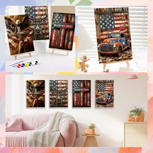 HEIBAGO 4 Pack Independence Day Framed Paint by Numbers Kit for Adults Beginner, DIY 4th of July Patriotic Adult Paint by Number Kits, Small Easy Acrylic Oil Painting for Wall Decor 8 x 12 Inch - Image 4