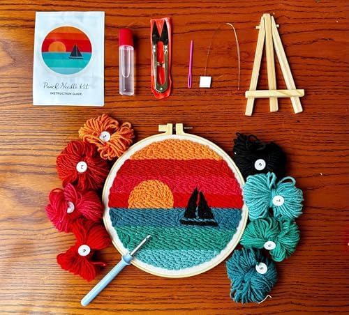 CELCRAFTIQUE Punch Needle Kits for Adults Beginner, Tool with Punch Needle Fabric, Hoops, Yarns and Sewing Needles (Style 3) - Image 2