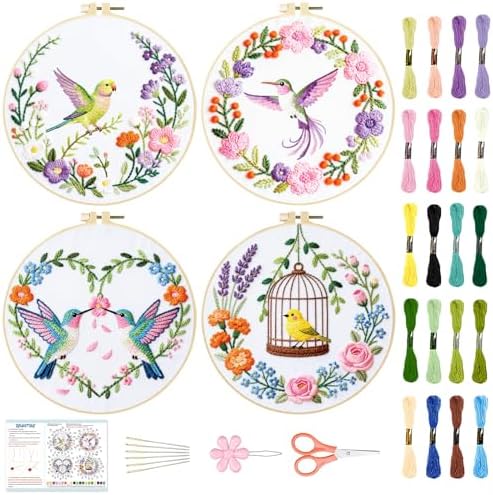 BEUNITONE 4 Set Wreath and Bird Pattern Embroidery Kit for Adult Beginners by BEUNITONE