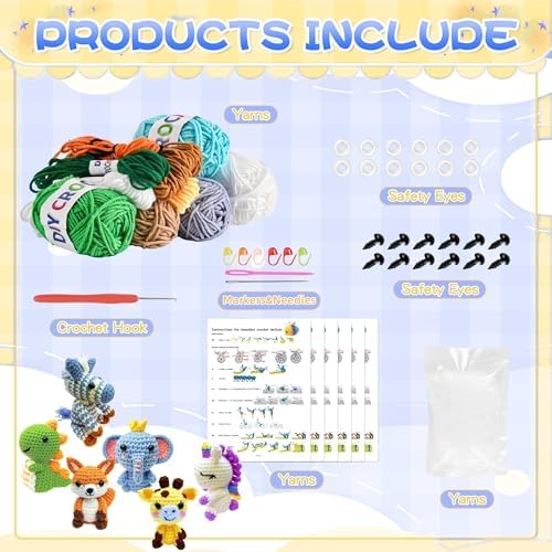 OLHKYN 6Pcs Crochet Kit for Beginners, 2026 DIY Craft for Adults, Great Gift for Crochet Lovers, Crocheting Animal Kits with Step by Step Videos,Yarn,Crochet Hook,Birthday Holiday Gift - Image 3