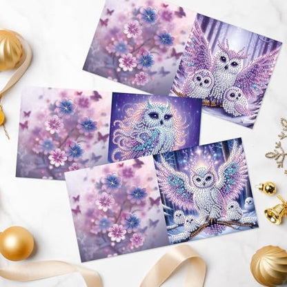 6 Pack Diamond Art Greeting Card Kits with Envelopes, Special Shaped Diamond Painting Cards, DIY Rhinestone Diamond Art Cards for Birthday Christmas Mother Day (Owl Mother and Owlet, 30x15cm) - Image 5