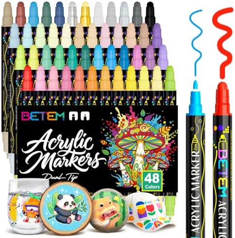 Betem48 Colors Dual Tip Acrylic Paint Markers, Fabric Decorating Kits by BetemArtWorld
