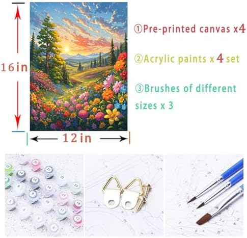 Lovepefe Mountain Paint by Numbers Kit for Adults and Kids Beginner 4 Pack Mountain Forest Adult Paint by Number Kits On Canvas DIY Oil Painting Kits for Gift Wall Decor 12x16 Inch - Image 4