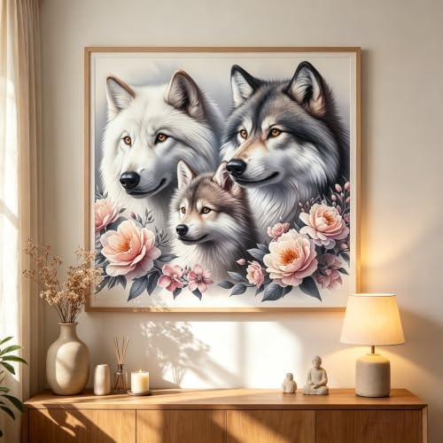 Mosaflare Wolf Family Stamped Cross Stitch Kits for Beginner 13.7x13.7 Inch - Image 5