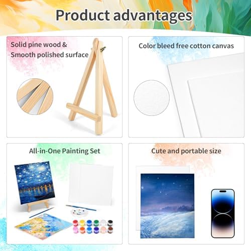 8 Pack 8 * 10In Canvas Boards for Painting, Art Canvas for Drawing with 16 Brushes & 8 Paint Trays & 16 Acrylic Paint, Mini Painting Canvas with Easel Set, Painting Kits for Adults Party - Image 3